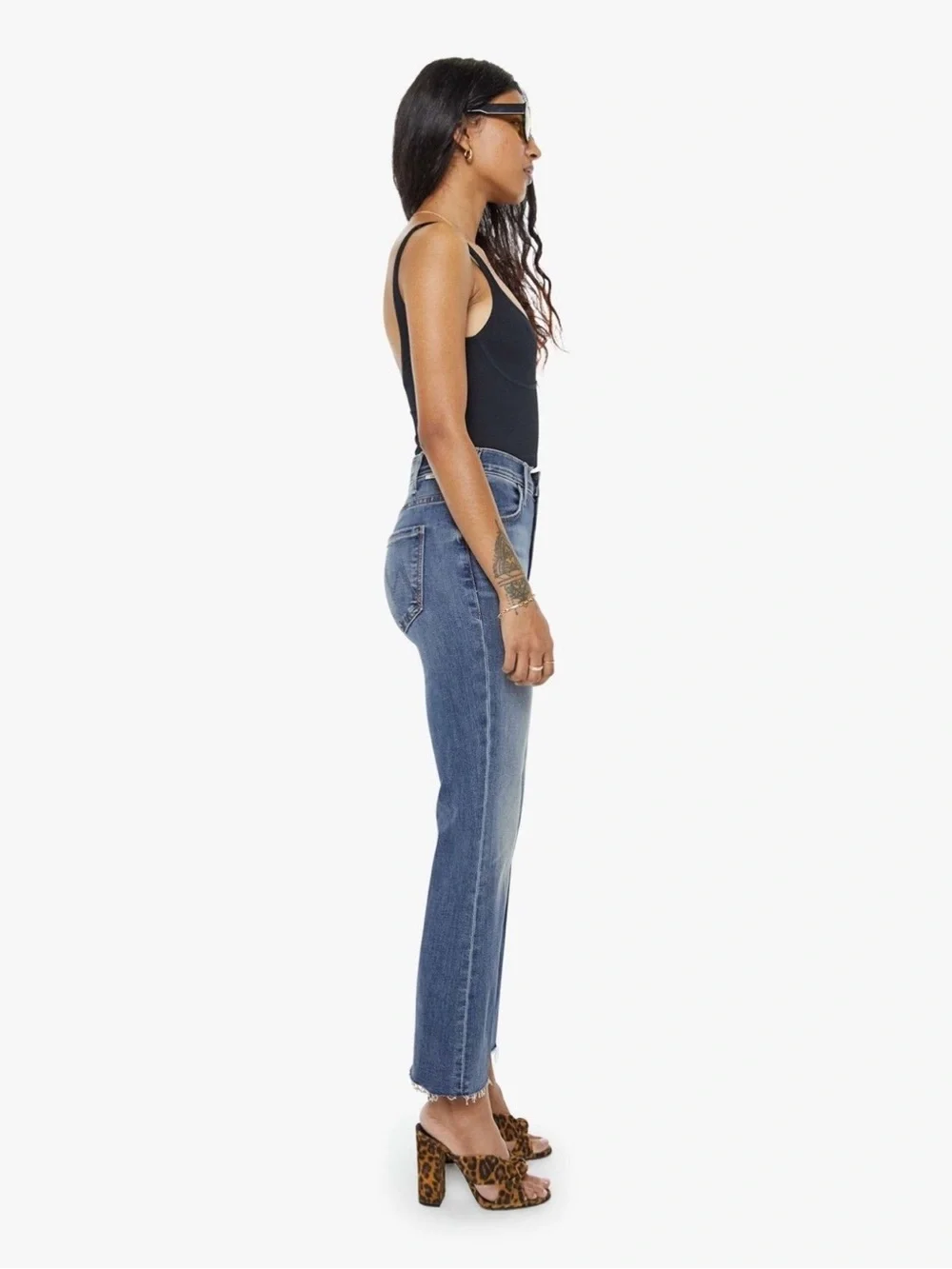 Mother Lil Hustler Ankle Fray Petite Healing Jar Medium Wash High-Rise Jeans
